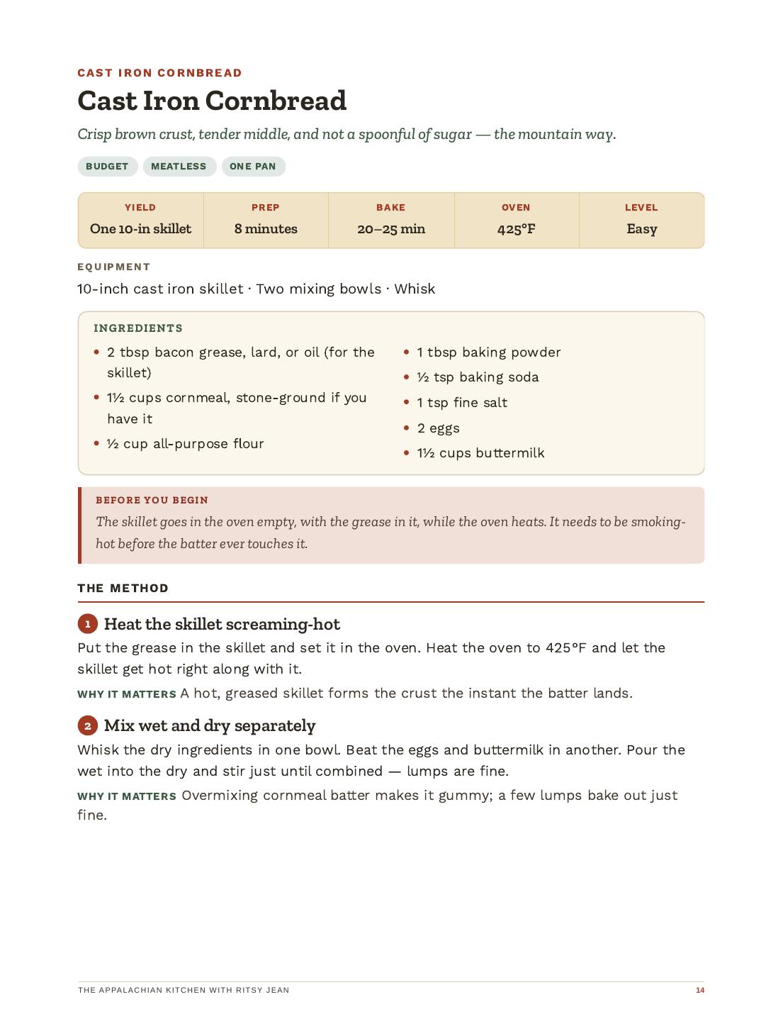 Cast Iron Cornbread recipe page